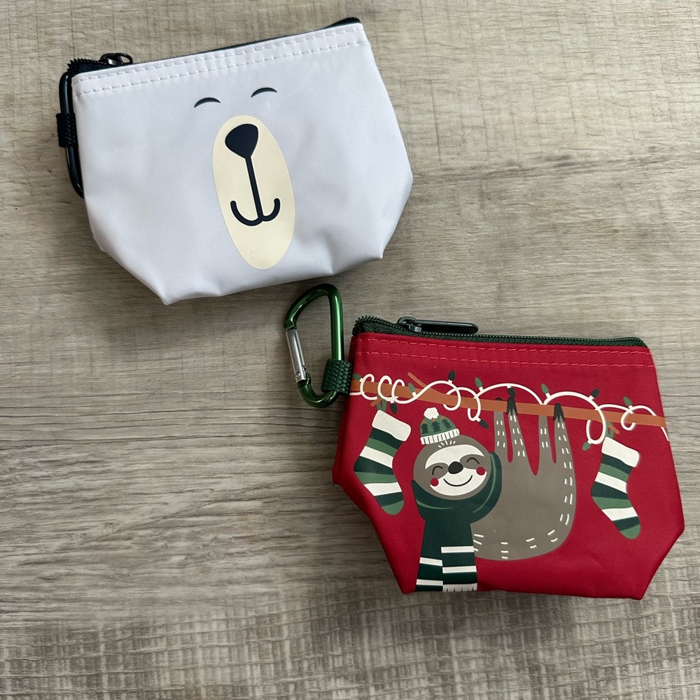 Bear and Sloth Coin Pouches - White and Red